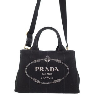 Prada Canapa Tote canvas handbag top handles 2way Black